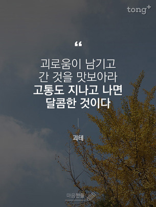 "괴로움이 남기고 간 것을 맛보아라. 고통도 지나고 나면 달콤한 것이다"