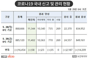 [속보] 58명 추가, 총 11,402명! 5월 29일 '코로나19' 국내 발생 현황