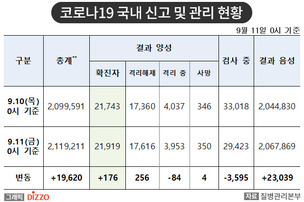 [속보] 176명 추가, 총 21,919명! 9월 11일 '코로나19' 국내 발생 현황