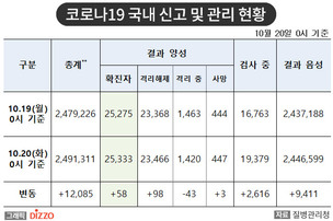 [속보] 58명 추가, 총 25,333명! 10월 20일 '코로나19' 국내 발생 현황