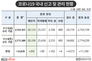 [속보] 205명 추가, 총 28,338명! 11월 14일 '코로나19' 국내 발생 현황