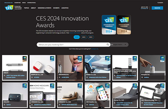‘CES 2024’ 혁신상 디지털 헬스 부문 수상 제품 및 서비스 /이미지=CES 홈페이지 캡처 화면