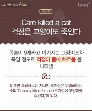 [재미있는 속담 한마디] "걱정은 고양이도 죽인다"