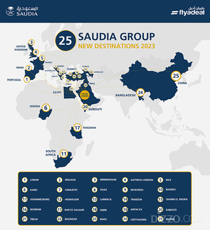 사우디아 그룹, 올해 25개 새로운 목적지 취항 예정