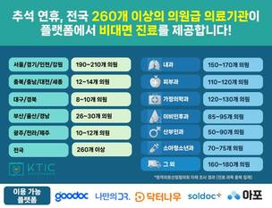 추석 연휴 병원 휴무, 비대면 진료로 대응…의원급 260개 운영