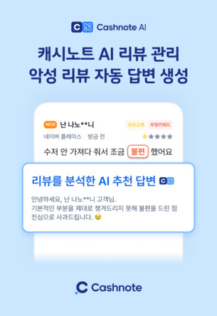 캐시노트, AI 기반 리뷰 관리 기능 도입… 부정 리뷰 선별·답변 추천 제공